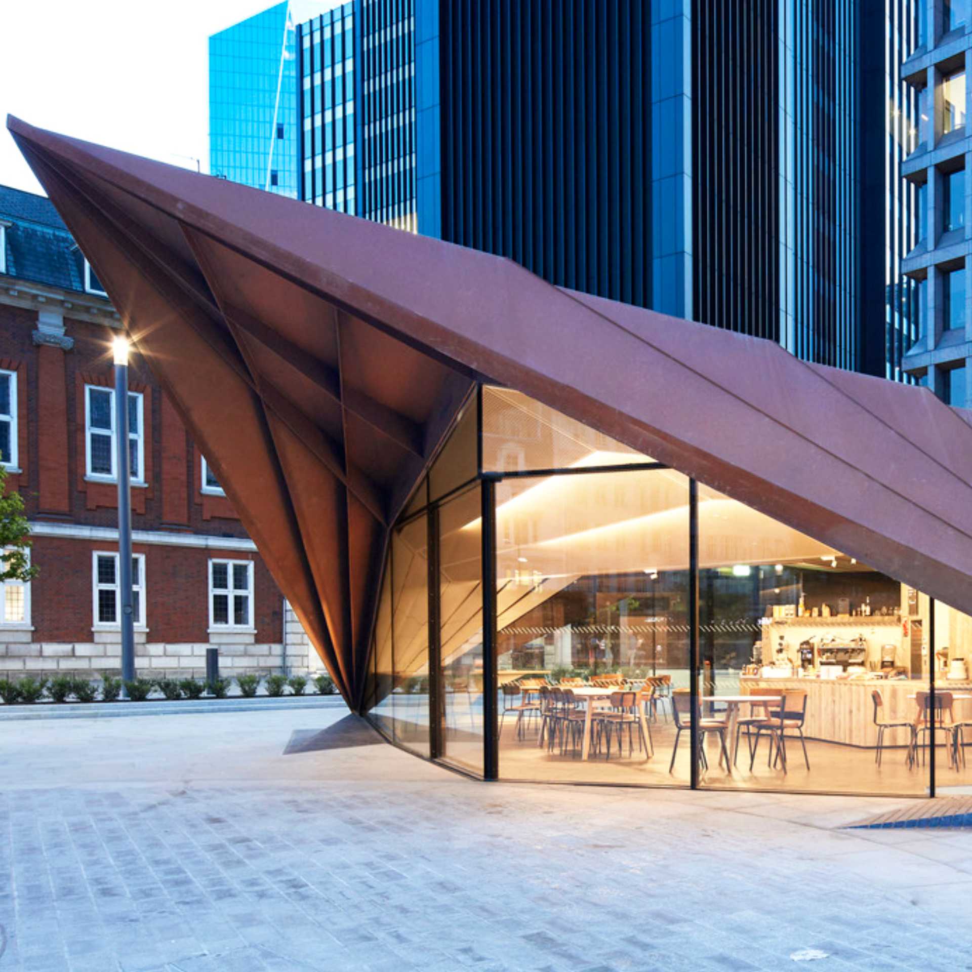 Restaurangpaviljong, container, visualisering