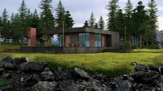 Shou Sugi Ban 70 m², modulhus med terrass.