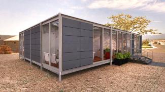 GLASS 150 m², fasad utförd i glas och dekorativa stålelement.